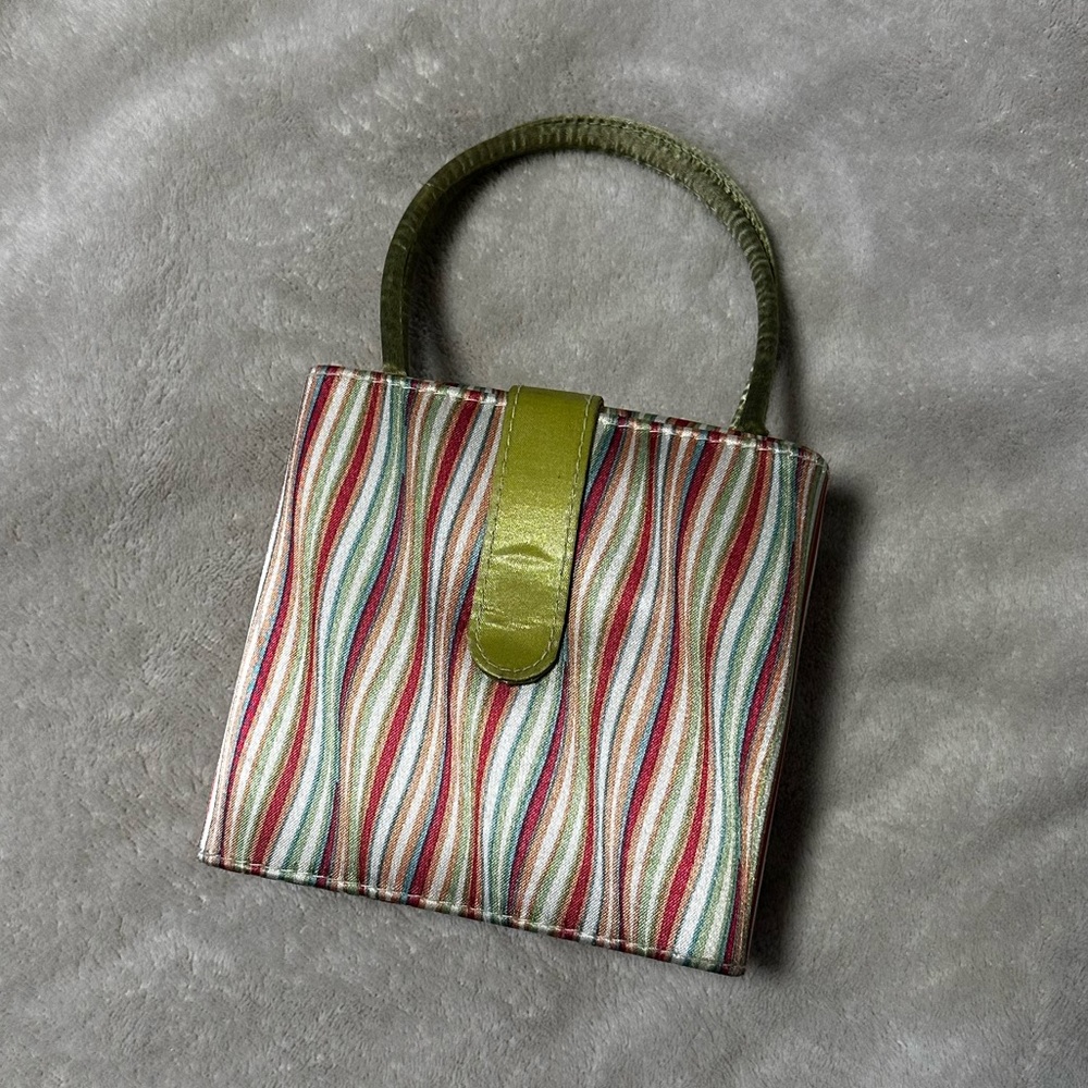 Colorful Striped Mini Bag with Green Handle